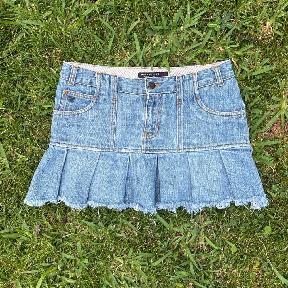 Y2K 0 American eagle pleated mini jean skirt cotton